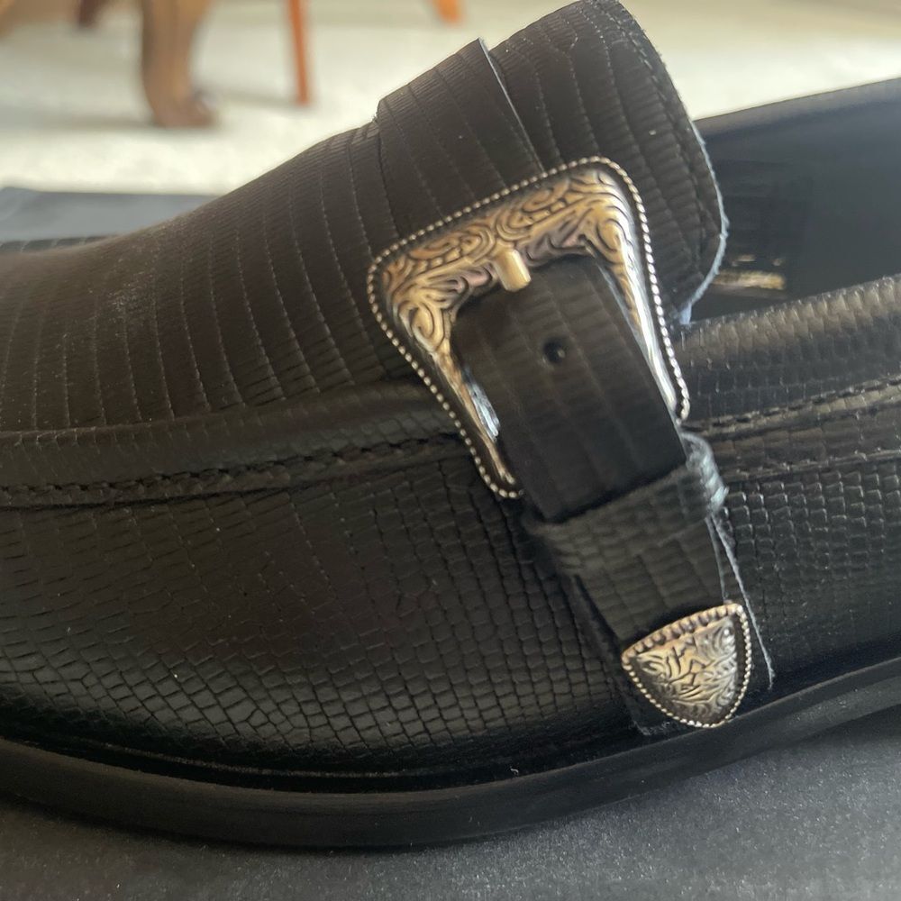 The Kooples Black Loafers with Ornate Silver Buckle